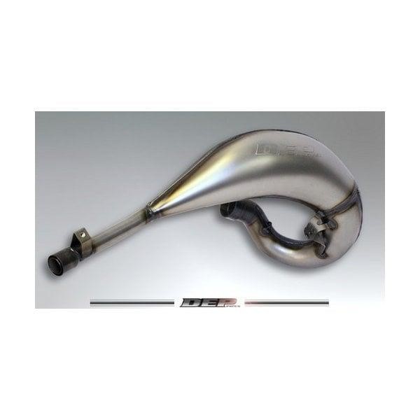 Shiny metallic front pipe for Yamaha YZ65 (2019-on), featuring a smooth, curved design with DEP branding and a connection point for exhaust attachment.