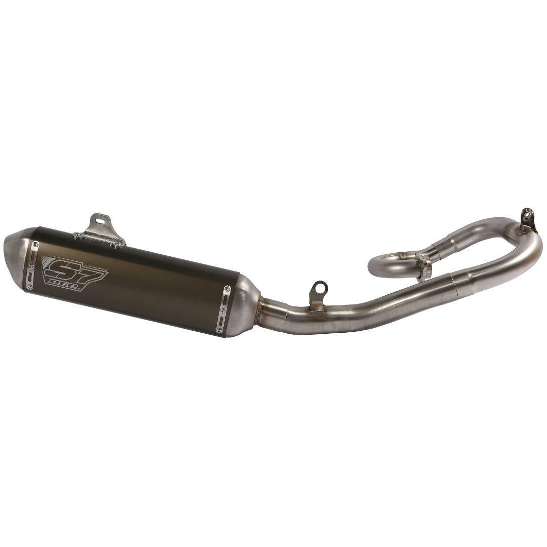 Black aluminum exhaust canister with stainless steel piping, featuring a sleek design and DEP logo, designed for Yamaha YZF250 models from 2019 to 2023.