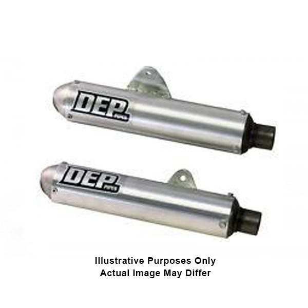 Silver aluminum exhaust silencers with black end caps, featuring the "DEP Pro" logo, designed for the Suzuki RGV250 M motorcycle.