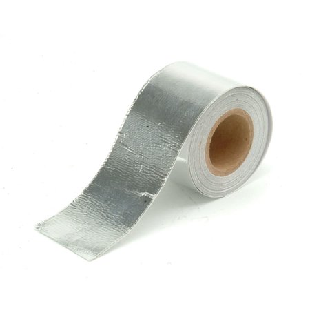 Silver, metallic tape roll measuring 1.375 inches wide and 30 feet long, featuring a smooth, shiny surface and a cardboard core.