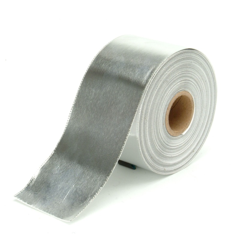 Silver reflective tape roll, 2 inches wide and 60 feet long, featuring a smooth, shiny surface and a cardboard core for easy dispensing.