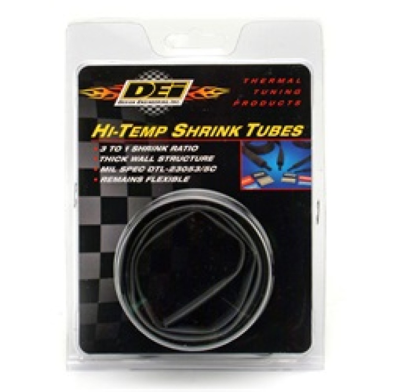 Black hi-temp heat shrink tubing, 24mm x 4 feet, packaged in a clear plastic sleeve with a colorful DEI logo and thermal tuning products branding.