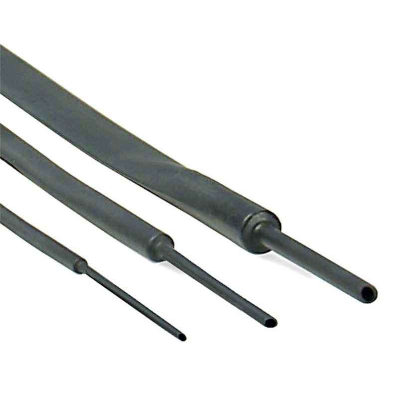 Black heat shrink tubing kit featuring three varying diameters, designed for high-temperature wire insulation, with a total length of 4 feet.