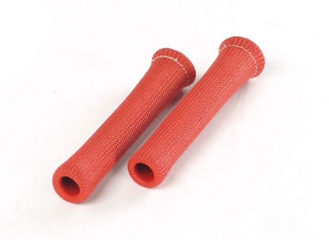 Red, durable fabric protect-a-boot set, 6 inches in length, featuring a textured surface and open ends, designed for heat protection, sold in a 2-pack.