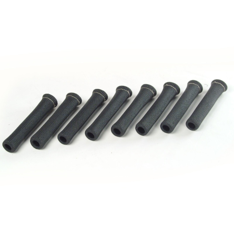 Eight black thermal tubing protectors, each 6 inches long, made of durable material with a textured surface and open ends for easy installation.