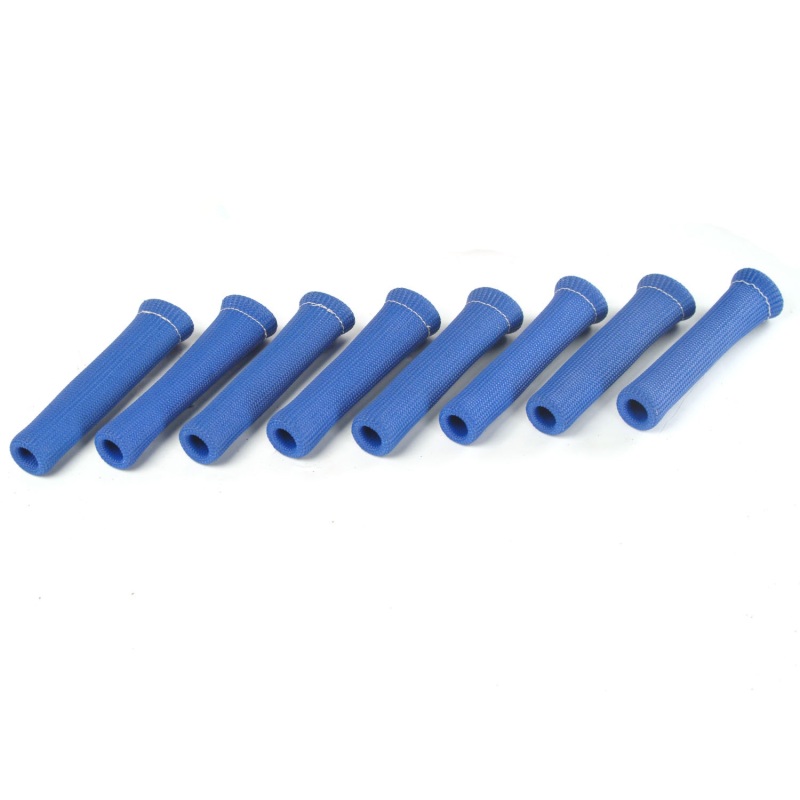 Eight blue, ribbed silicone protect-a-boot covers, each 6 feet long, designed for heat protection, featuring a textured grip and a reinforced edge for durability.