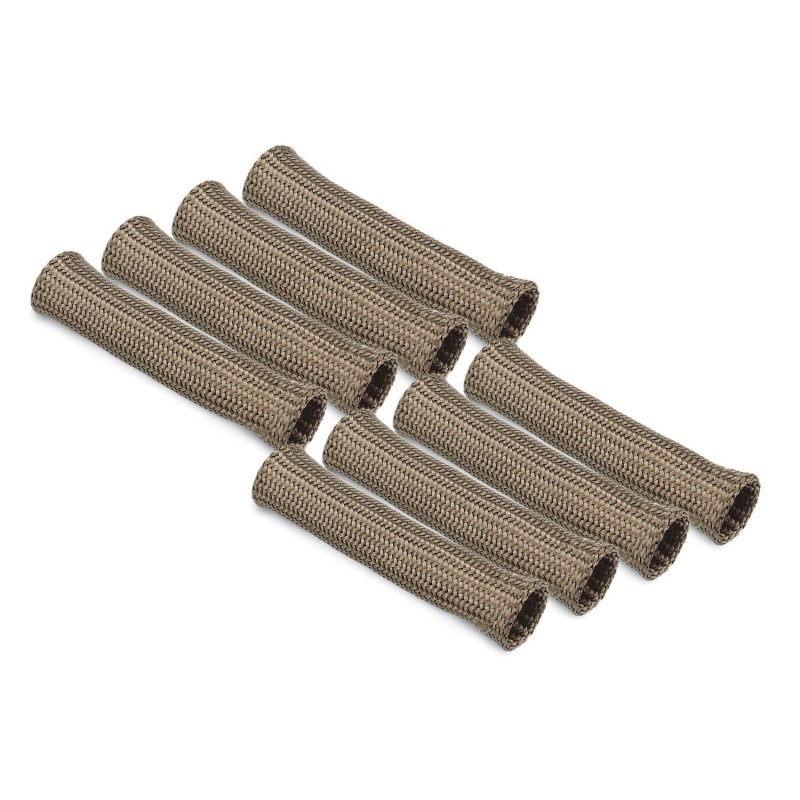 Eight titanium-colored, 6-inch protective boot sleeves made of durable woven material, designed to shield against heat and abrasion.