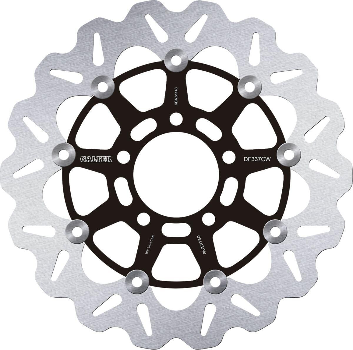 Galfer Wave Brake Disc DF337CW for Suzuki GSF 650, featuring a silver stainless steel surface with a black center and distinctive wave design, designed for front braking performance.
