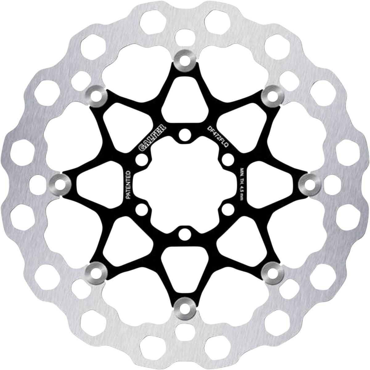 Galfer Floating Cubiq front brake disc featuring a silver stainless steel construction with a black anodized aluminum center, designed for Yamaha TZ250 models from 1990 to 2008.