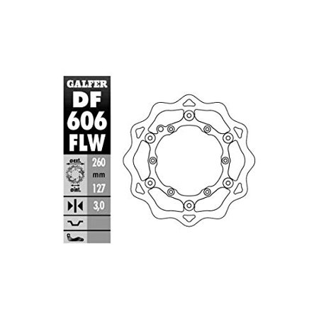 Galfer Wave Front Brake Disc DF606FLW, featuring a unique wave design, metallic finish, and specifications for Triumph TF 250-X 2024, measuring 260 mm in diameter.