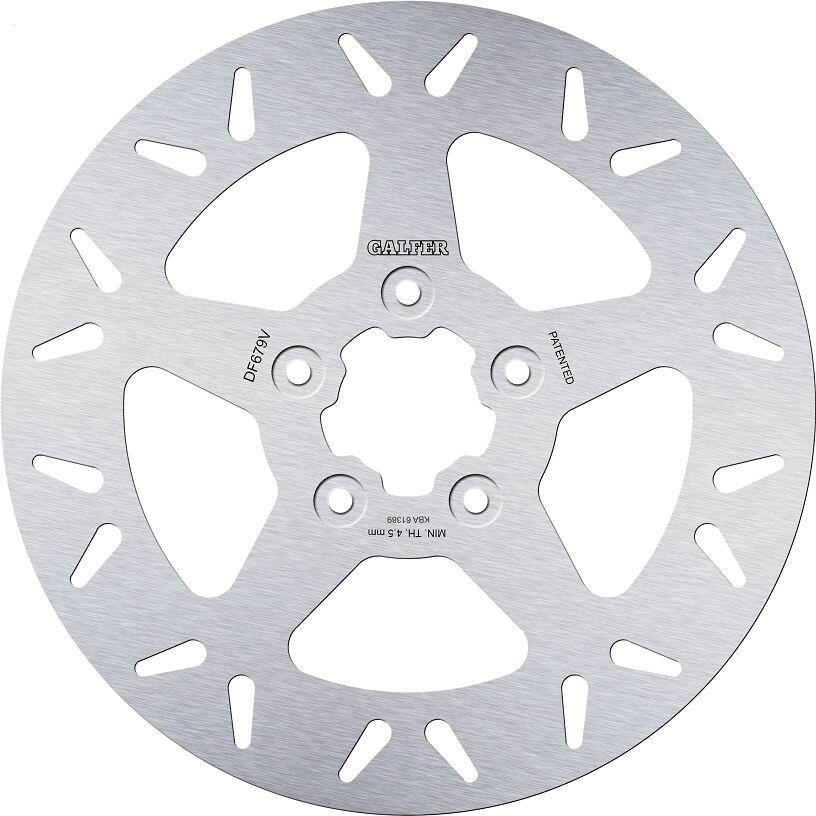 Galfer DF679V fixed round rear brake disc, made of stainless steel, featuring a polished surface, six cutouts for ventilation, and a central mounting hole, designed for Harley Davidson FXWG 1340 (1984-1986).