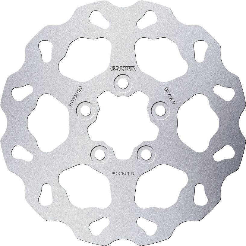 Galfer Wave rear brake disc for Harley Davidson XR1200 X, featuring a silver stainless steel design with a unique wave pattern and multiple cutouts for enhanced performance.