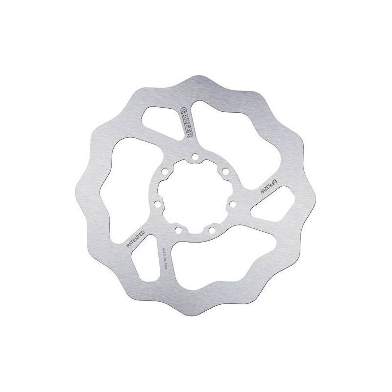 Galfer Wave Front Brake Disc DF832W, featuring a silver stainless steel design with a wavy edge and multiple cutouts, suitable for TM MX 85 Junior models from 2002 to 2012.