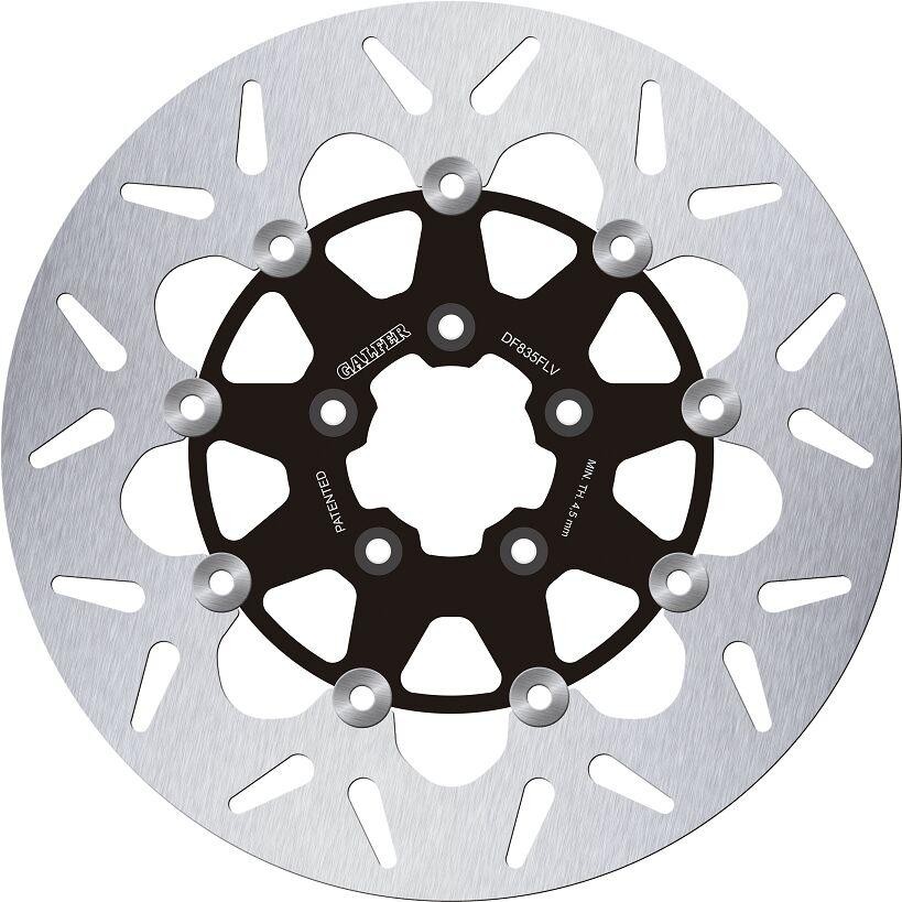 Galfer Floating Round Brake Disc features a silver stainless steel surface with a black center and cut-out design, designed for Harley Davidson FLD 1690 models from 2012-2013.