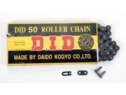 Black roller chain with 120 links, labeled "DID 530 Standard," packaged in a yellow and black box, featuring the brand logo and additional connecting links.