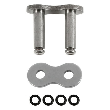 Silver metal D.I.D 525VX3 X-Ring rivet link with two cylindrical pins, a connecting plate, and four black rubber O-rings, designed for motorcycle chains.