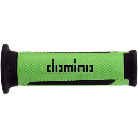 Green rubber touring grip with a textured surface and black end caps, featuring the "Domino" logo prominently displayed in black.
