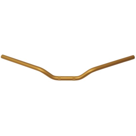 Gold medium bend handlebars made from lightweight avional material, featuring a sleek design with a smooth finish and a central grip area for enhanced control.