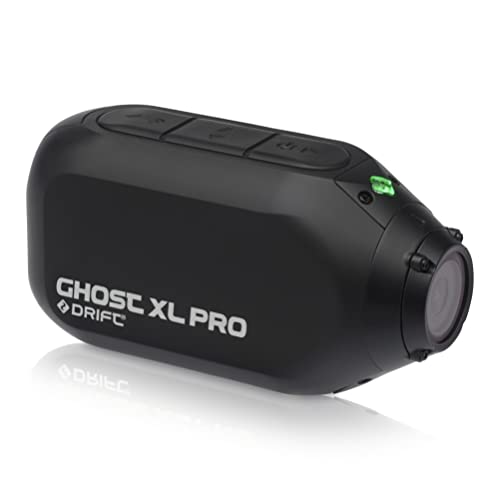 Black Drift Ghost XL Pro 4K action camera featuring a sleek design, three control buttons on top, and a lens on the front, ideal for capturing high-definition action footage.