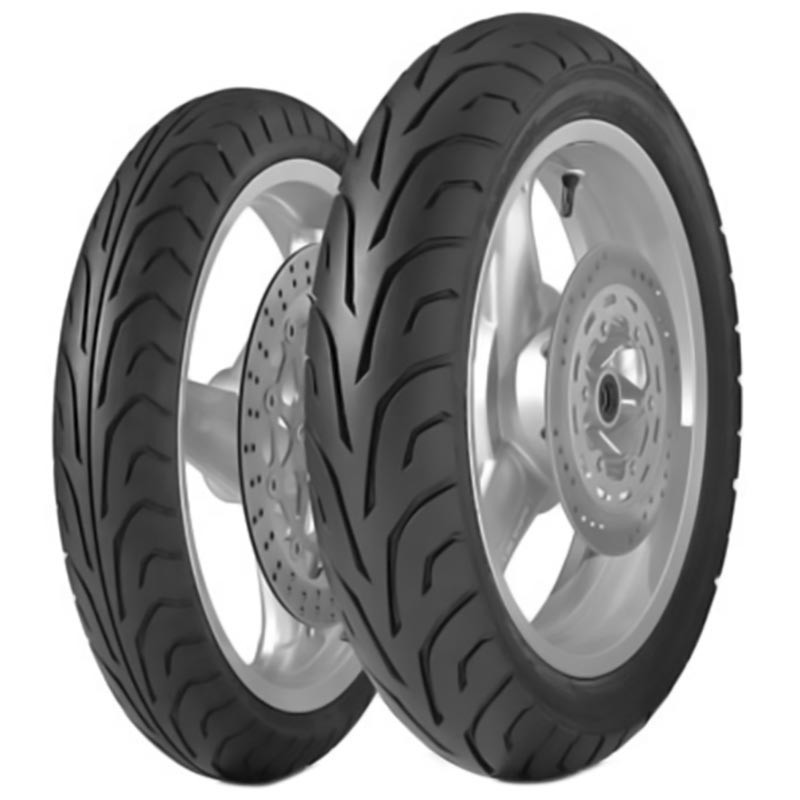 Dunlop Arrowmax Streetsmart rear motorcycle tire, 130/90-16 size, featuring a black rubber tread with a sporty pattern and a silver alloy wheel rim.