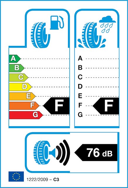 Dunlop D 407 H/D motorcycle tire, 180/65B16 size, features a single white stripe, with a black rubber surface and labels indicating fuel efficiency and noise level ratings.