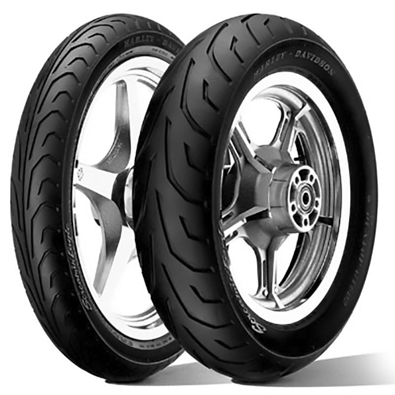 Black Dunlop GT 502 H/D motorcycle tire (150/80B16 TL 71V M/C) with a sleek tread pattern, displayed alongside a silver alloy wheel featuring a multi-spoke design.