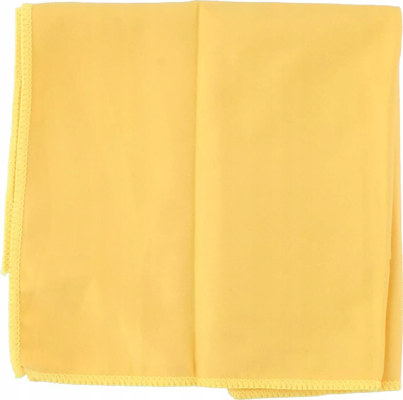 Yellow polishing cloth measuring 35x35cm, made of soft material, featuring stitched edges for durability, ideal for polishing and cleaning surfaces.