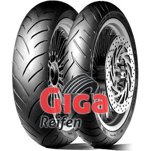 Dunlop ScootSmart 120/70-15 TL 56S front motorcycle tire features a black rubber tread with a distinctive pattern, paired with a silver alloy wheel and brake disc.