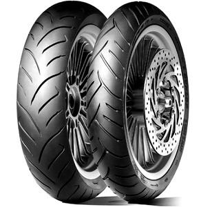 Dunlop ScootSmart rear motorcycle tire, 130/70 R16, featuring a black rubber tread with a sporty design and a silver alloy wheel with brake disc.