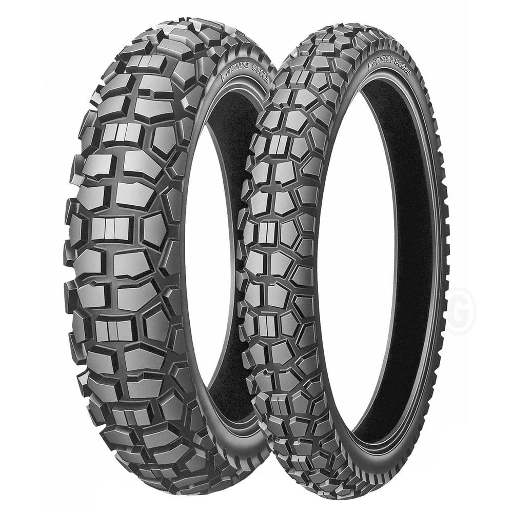 Dunlop D605 F motorcycle tire in size 70/100-19, featuring a rugged tread pattern for enhanced grip, with a black rubber material and marked with "42P M/C" for front wheel use.
