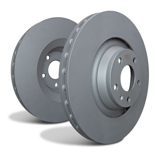 Solid gray brake discs with a smooth surface, measuring 282mm x 9mm, featuring ventilation holes and the EBC logo on the center hub.