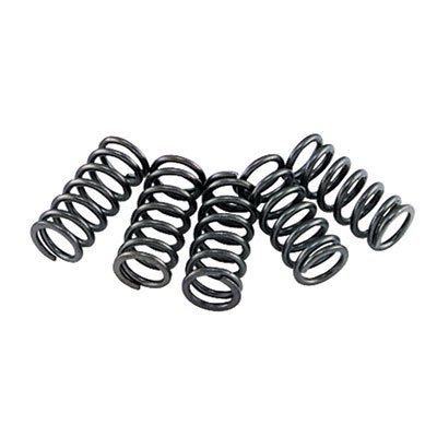 Black metal clutch springs with a coiled design, featuring a smooth finish and varying heights, arranged in a staggered formation.