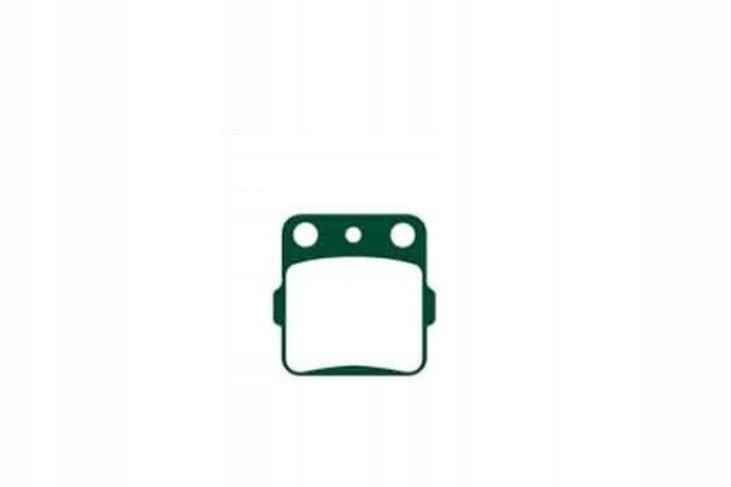 Green brake pad set with a rectangular shape and three mounting holes, designed for high-performance braking applications.