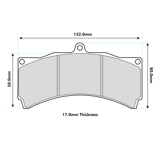 EBC Brakes RP-1 brake pads, featuring a curved design, dimensions of 152mm x 80mm, and a thickness of 17mm, suitable for AP Racing CP5070/CP5570 calipers.