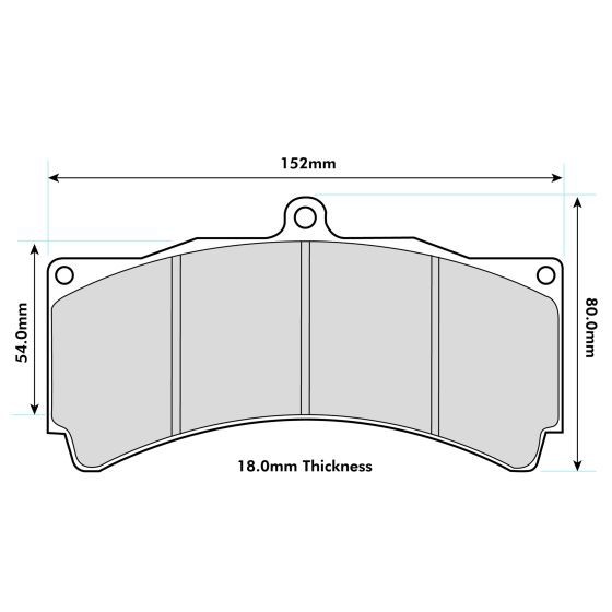 EBC Brakes RP-X brake pads designed for AP Racing CP5555/CP5060 calipers, featuring a grey material with precise dimensions of 152mm width, 54mm height, and 18mm thickness.