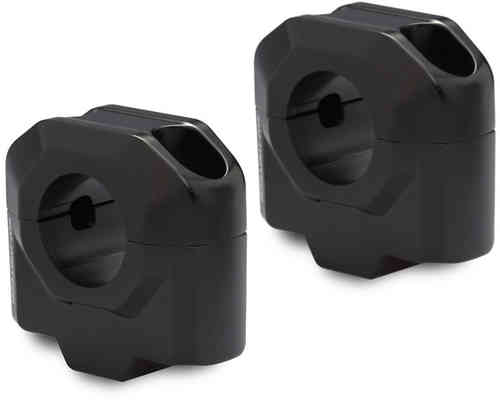 Black SW-Motech bar risers for 28 mm handlebars, featuring a height of 30 mm, made from durable material with a sleek, modern design and precise cutouts for easy installation.