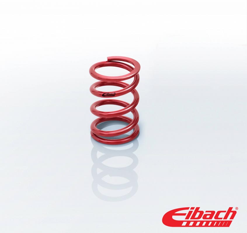 Red metal coil spring with a 2.25-inch internal diameter, 5-inch length, and a 1600 lbs/in rating, featuring the Eibach logo on the side.