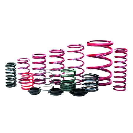 Eibach Competition Springs in various colors, including pink, black, and green, featuring a 2.25" internal diameter, 5.0" length, and a stiffness rating of 1750 lbs/in.