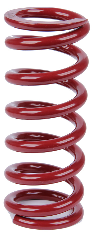 Red coilover spring with a 2.250-inch inner diameter and a stiffness rating of 500 lbs/in, featuring a smooth finish and eight distinct coils.