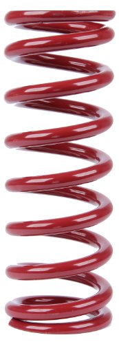 Red coilover spring with a 2.5-inch inner diameter and a 10-inch length, featuring tightly wound coils designed for a 275 lbs/in spring rate.