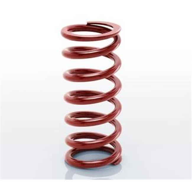 Red coil-over spring with 14-inch height, 2.50-inch inner diameter, featuring tightly wound coils designed for a 300 lbs load capacity.