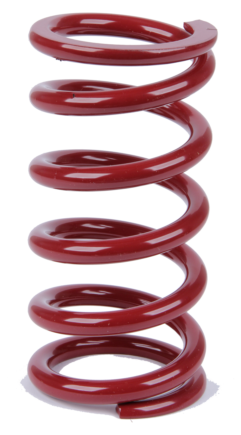Red coil over spring with a 2.5-inch inner diameter and 7-inch height, featuring a smooth finish and tightly wound coils for enhanced performance.