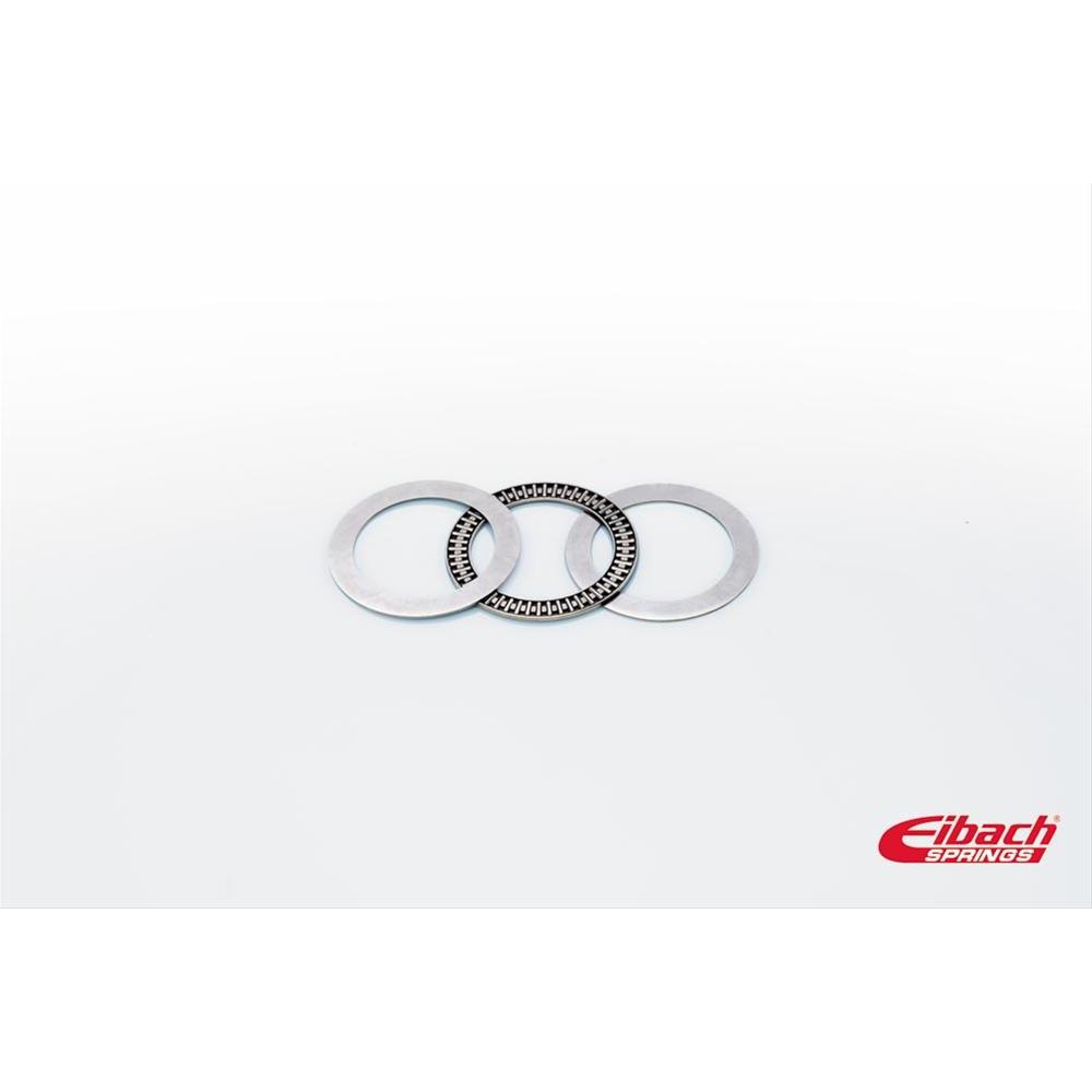 Three silver metal torsion release bearings with a smooth surface and circular shape, featuring a central black roller bearing, branded with Eibach logo in red.