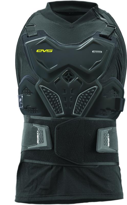 Black ballistic protective jersey featuring a molded chest plate, adjustable straps, and mesh material for breathability, designed for men's motocross or off-road use.