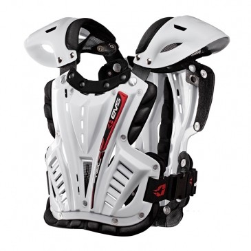 White youth roost deflector featuring a sturdy plastic shell, padded interior, adjustable straps, and ventilation holes for breathability, designed for motocross protection.