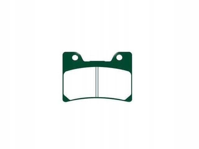 Green EBC Brakes FA160 brake pad set featuring a rectangular shape with rounded edges, two mounting holes, and a smooth surface designed for optimal braking performance.