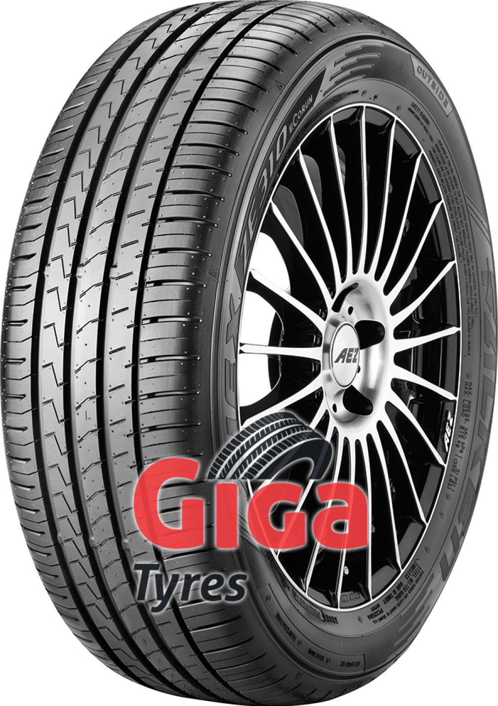 Falken ZIEX ZE310 ECORUN tire in size 195/65 R16 92V, featuring a sleek black design with distinctive tread patterns and a stylish alloy wheel.