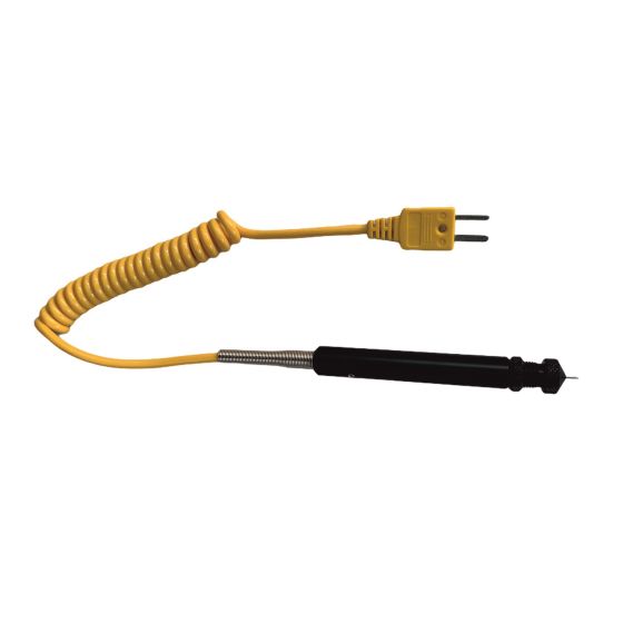 Fastmate Racing RaceSense Adjustable Tyre Probe features a 250mm long black probe with a yellow coiled cable and a yellow thermocouple connector for accurate tyre temperature measurement.