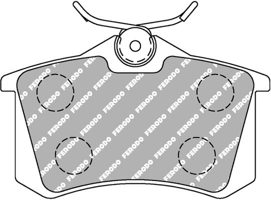 Black brake pad set featuring a distinctive shape with four circular cutouts, labeled with "FERODO" branding, designed for high-performance applications.