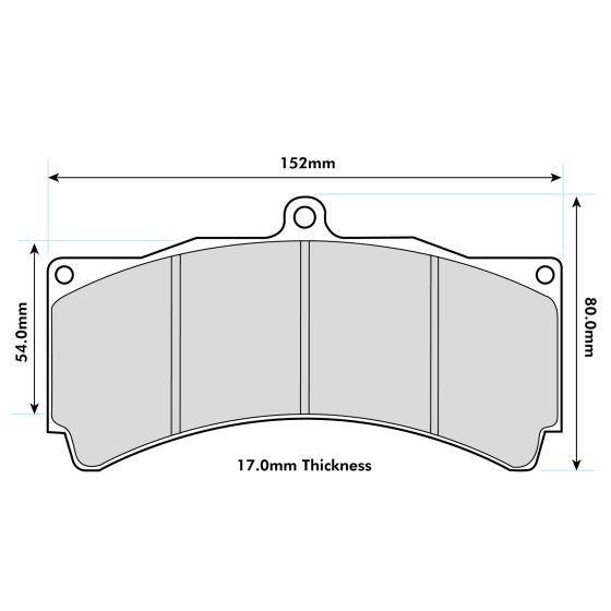 FERODO RACING FRP3077W brake pad set in gray, featuring a curved shape with dimensions of 152mm x 80mm x 17mm, designed for high-performance braking.
